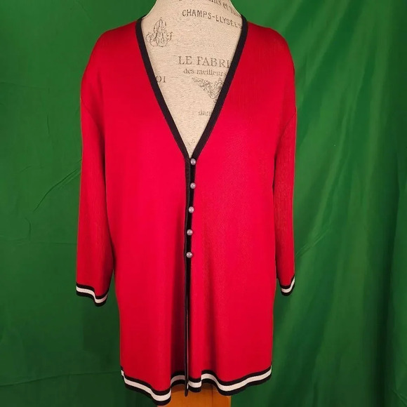 Exclusively Misook Woman Womens‎ Red Black Cardigan 1X - Picture 1 of 5